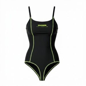 New XS Fashion Nova Sport Los Angeles Black Neon Green Contrast Stitch Bodysuit